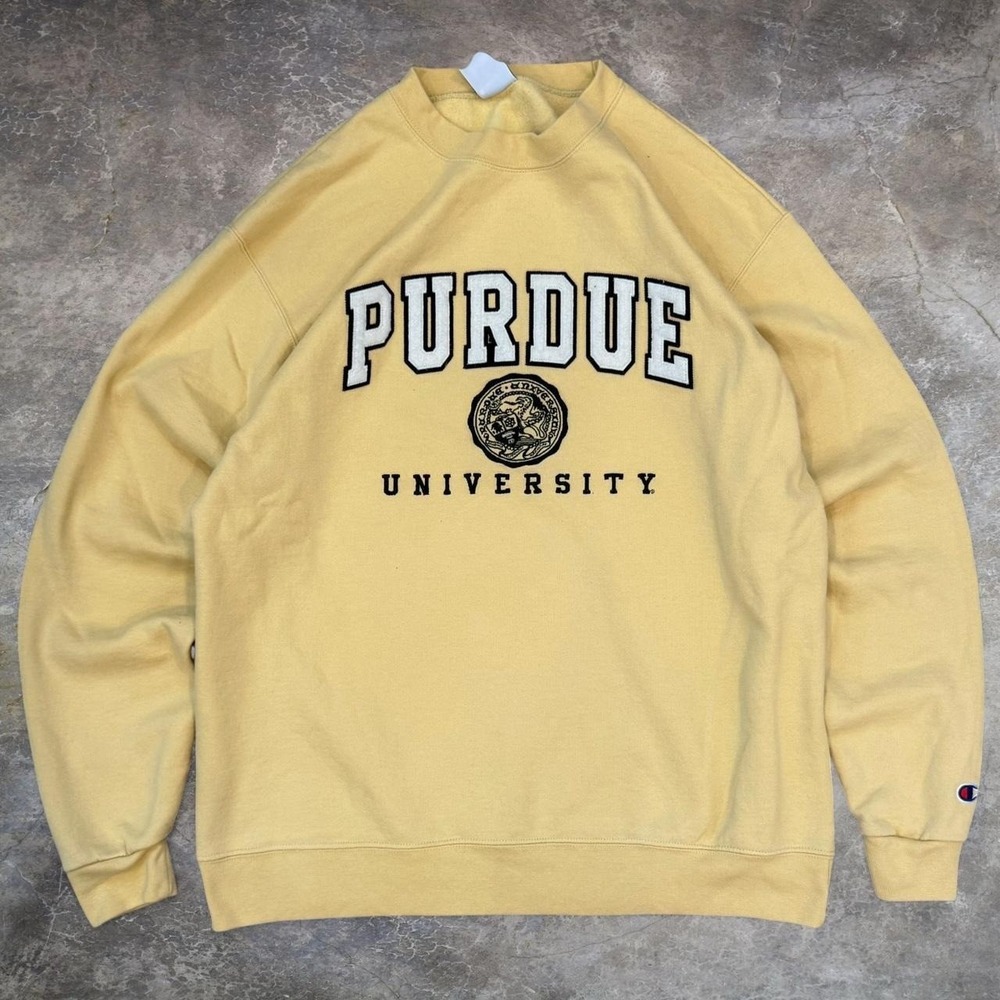 Champion Butter Yellow Purdue University Crewneck Sweatshirt Adult Size Large